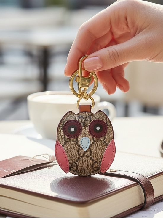 Gucci Accessories - Gucci Designer Brown and Pink Owl Keychain Bag Charm NEW